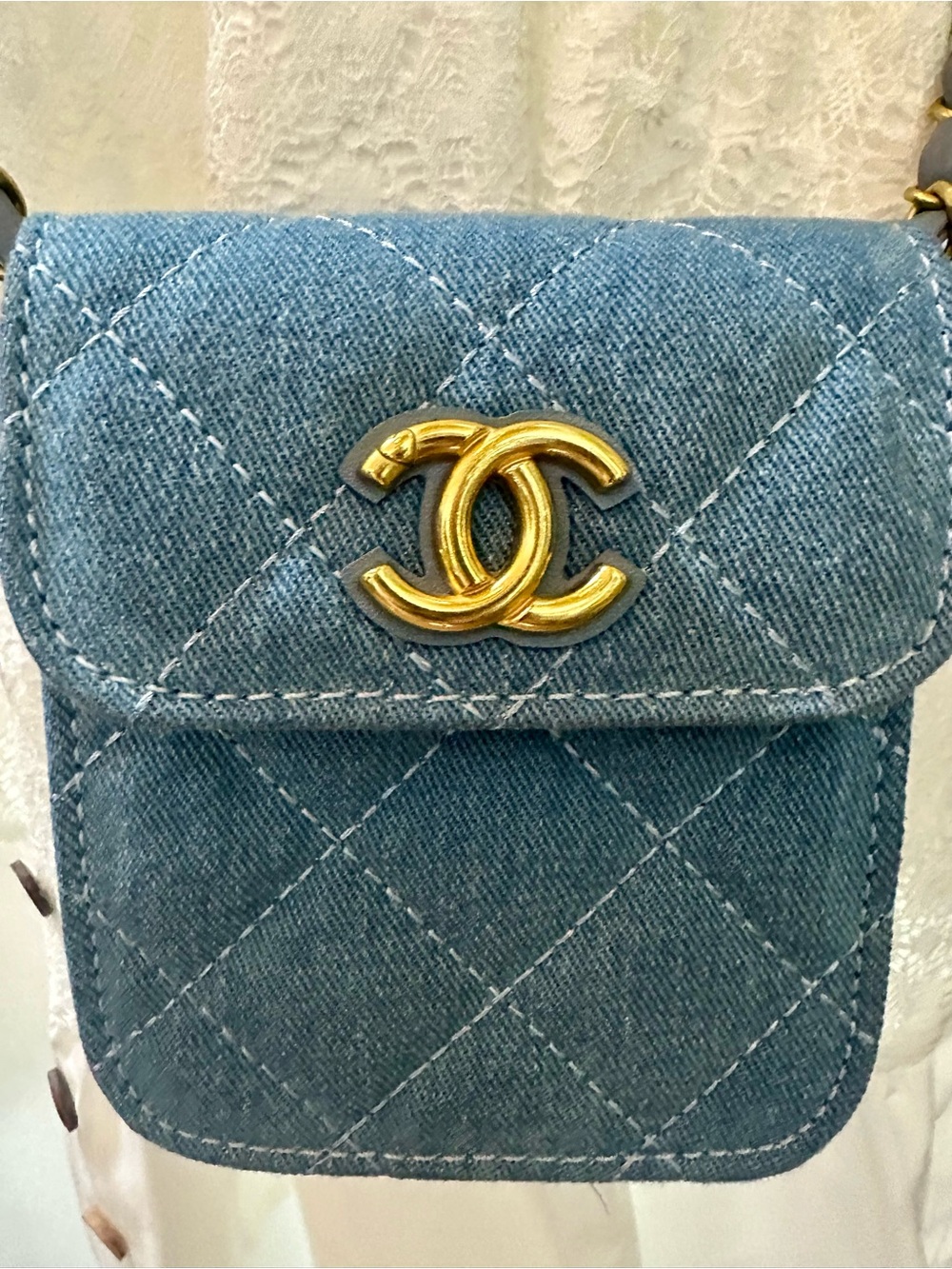 New Authentic CHANEL VIP Beauty Blue Denim Quilted Mini Crossbody bag purse Gold - Picture 11 of 15